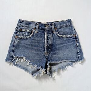 Agolde Parker Shorts 25 Medium Blue 100% Cotton Distressed High Rise